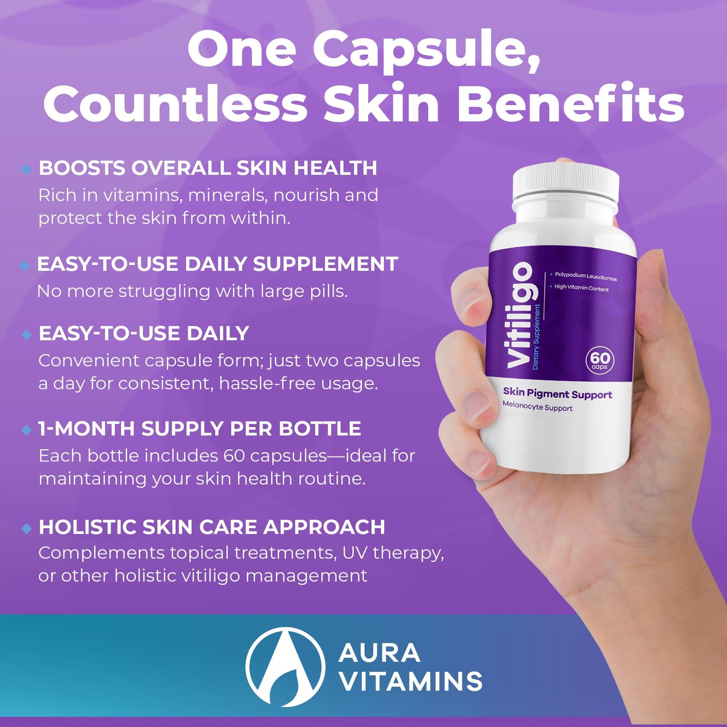 Aura Vitamins Vitiligo Capsules 60 Count | Support Skin Pigmentation & Reduce White Spots