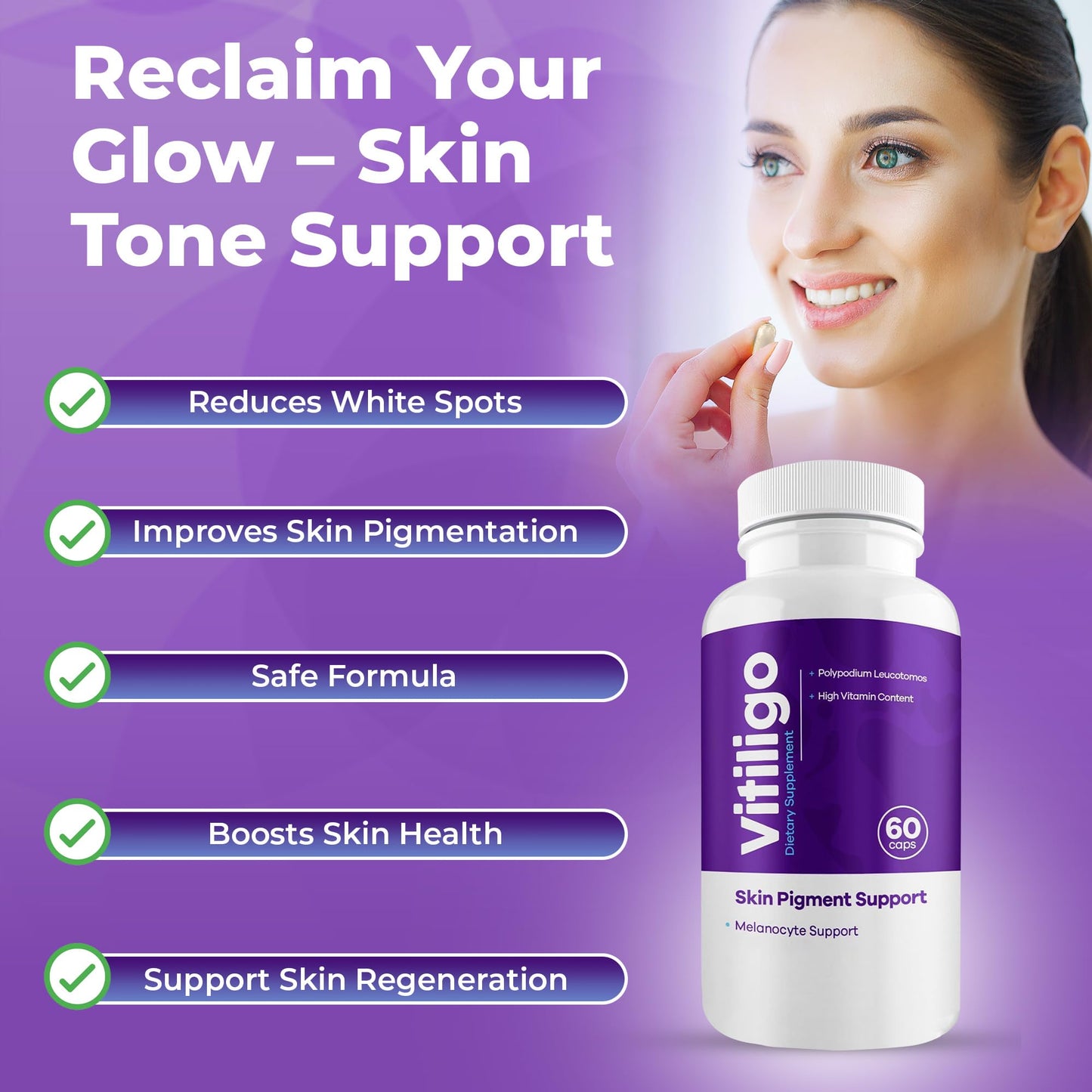 Aura Vitamins Vitiligo Capsules 60 Count | Support Skin Pigmentation & Reduce White Spots