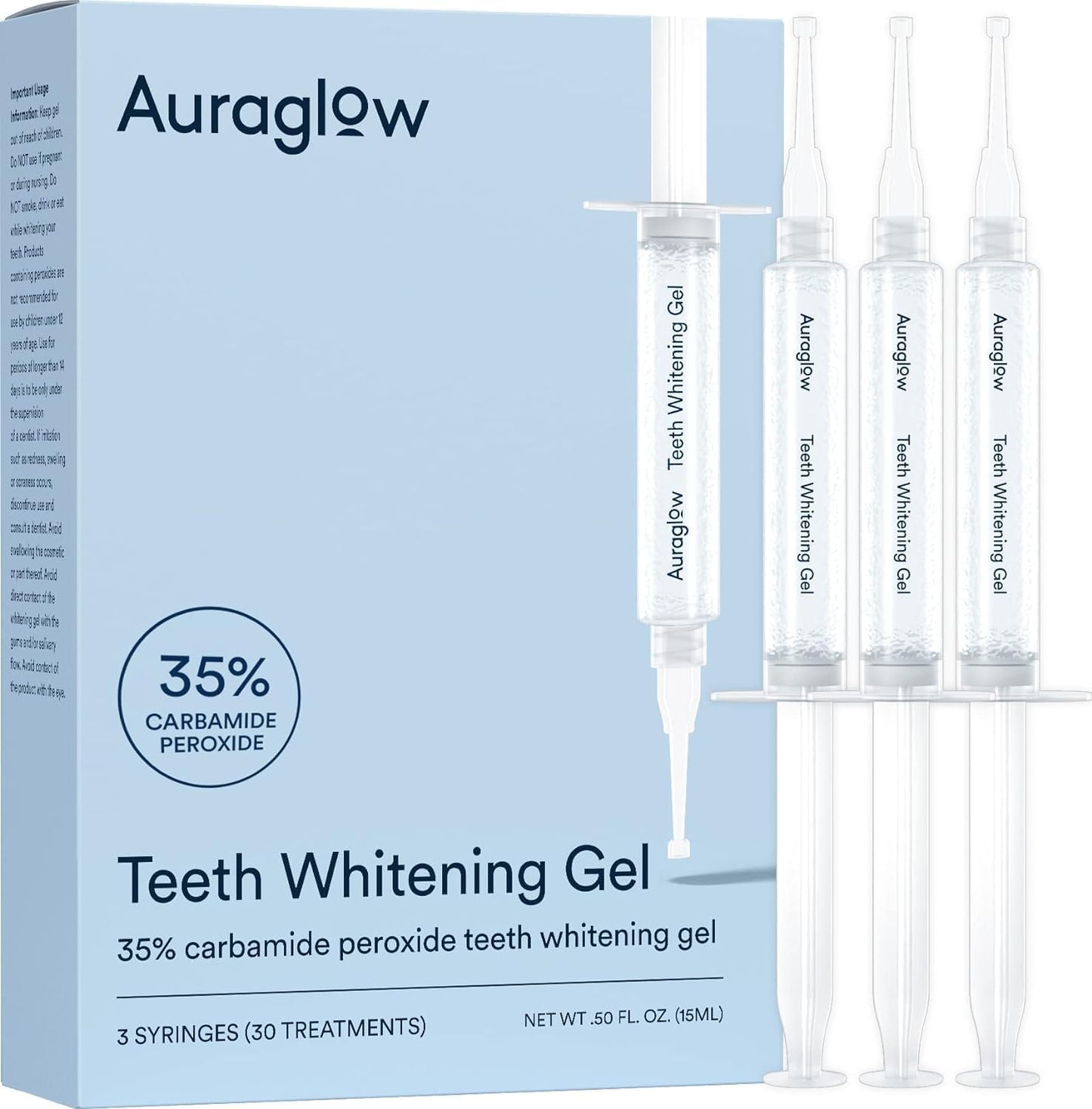 Auraglow 35% Teeth Whitening Gel Refill Pack – 30 Treatments (3x5mL)