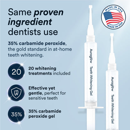Auraglow Teeth Whitening Kit with LED Light – 35% Carbamide Peroxide, 20 Treatments