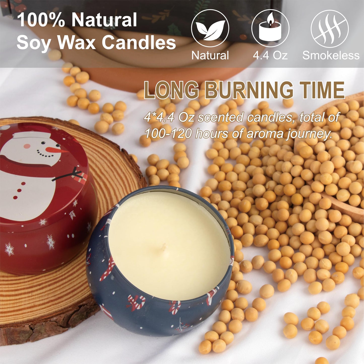 Auralome Christmas Scented Candles Gift Set - 4x4.4oz Soy Wax