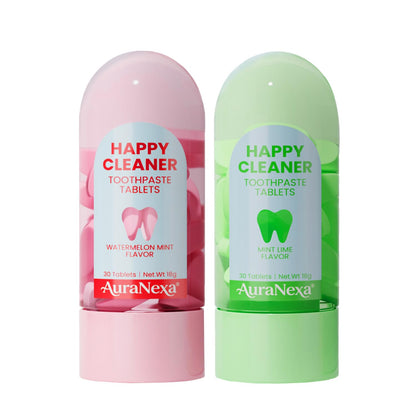 Auranexa Happy Cleaner Toothpaste Tablets – Mixed Pack (Watermelon Mint & Mint Lime) Fluoride-Free Nano Hydroxyapatite