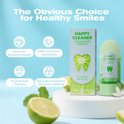 Auranexa Happy Cleaner Toothpaste Tablets – Mixed Pack (Watermelon Mint & Mint Lime) Fluoride-Free Nano Hydroxyapatite
