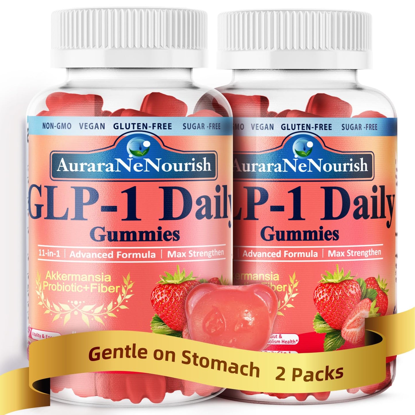 AuraraNeNourish 2-Pack GLP-1 Probiotic Gummies with Akkermansia & Berberine