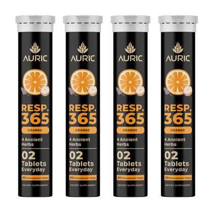 Auric Resp 365 Supplement 80 Tablets | Natural Lung Cleanse & Detox with NAC, Pushkarmool, Piper Longum & Licorice Extract