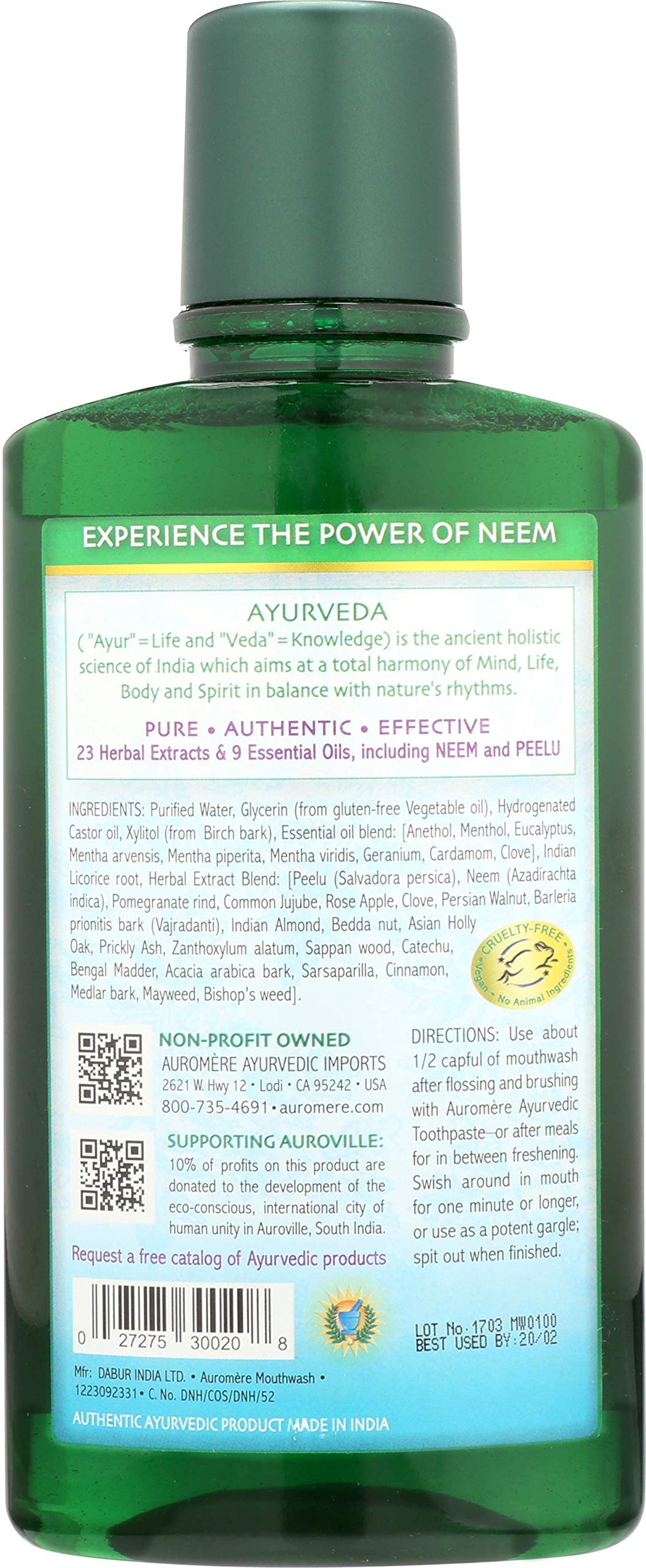 Auromere Ayurvedic Mouthwash – Vegan, Fluoride Free, Alcohol Free, Natural, Non-GMO (16 oz) 2 Pack