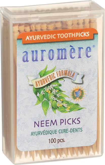 Auromere Ayurvedic Neem Toothpicks – Vegan, Natural, Non-GMO Birchwood (100 Count), 2 Pack