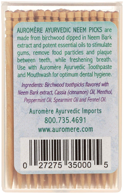 Auromere Neem Toothpicks - Vegan, Natural Birchwood (100 Count) - 12 Pack