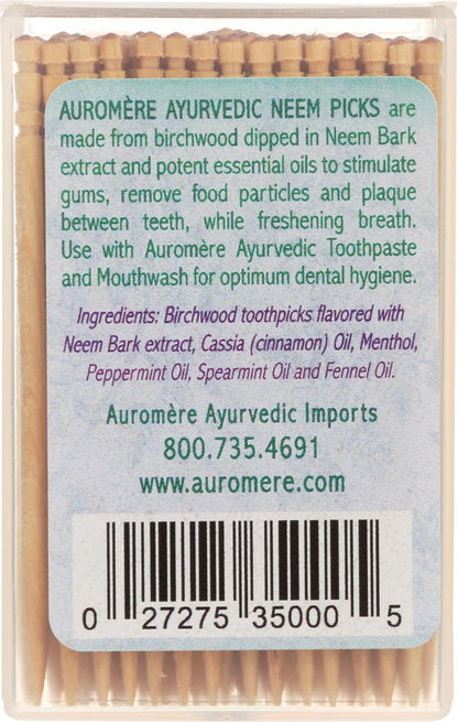 AUROMERE Neem Toothpicks 100 CT | Ayurvedic Birchwood