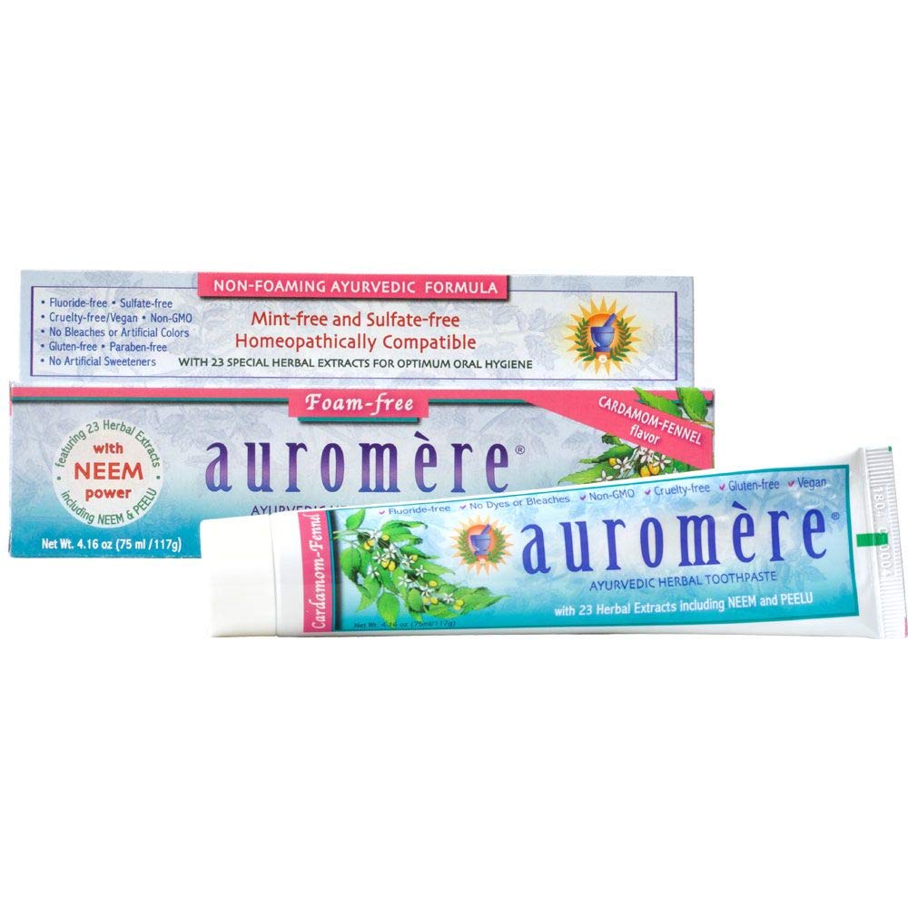 Auromere Ayurvedic Toothpaste – Cardamom Fennel, Foam-Free (4.16 oz)