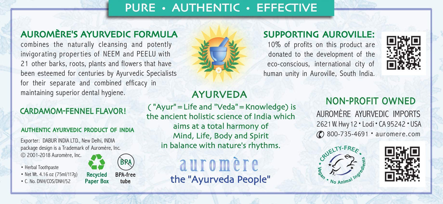 Auromere Ayurvedic Toothpaste – Cardamom Fennel, Foam-Free, Fluoride-Free, Vegan (2 Pack)