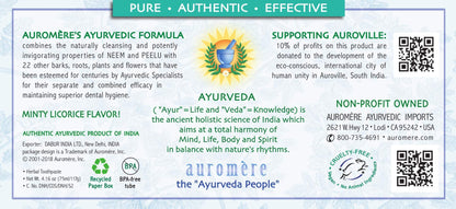 Auromere Ayurvedic Toothpaste – Licorice, Neem & Peelu (4.16 oz) – Vegan & Fluoride Free
