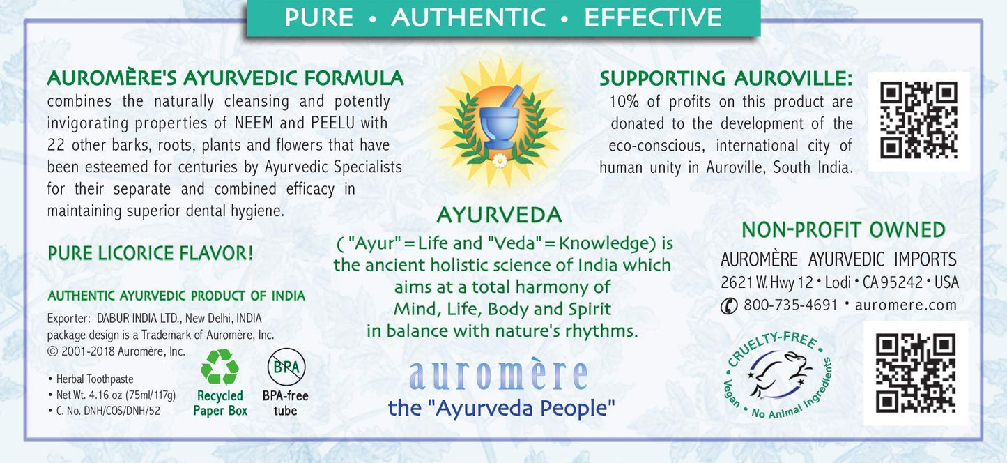 Auromere Ayurvedic Toothpaste – Mint-Free, Vegan, Neem & Peelu (4.16 oz)