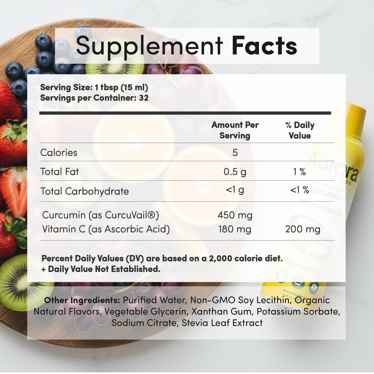 Aurora Nutrascience Mega-Liposomal Curcumin+Vitamin C with CurcuVail - 32 Servings, 16 fl oz