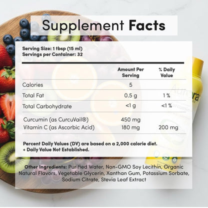 Aurora Nutrascience Mega-Liposomal Curcumin+Vitamin C with CurcuVail - 32 Servings, 16 fl oz