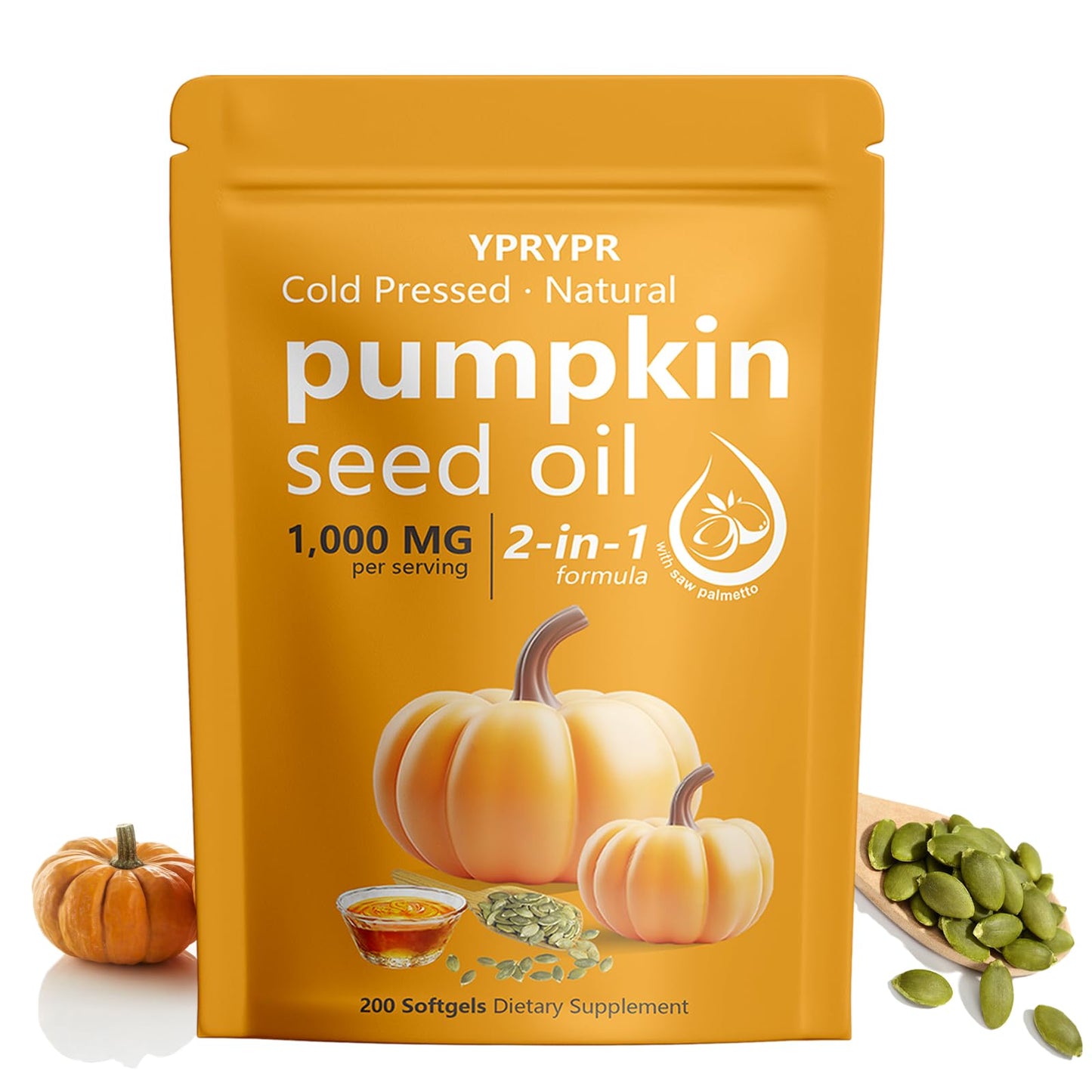Aurove Pumpkin Seed Oil with Saw Palmetto Capsules — Cold Pressed, 200 Softgels