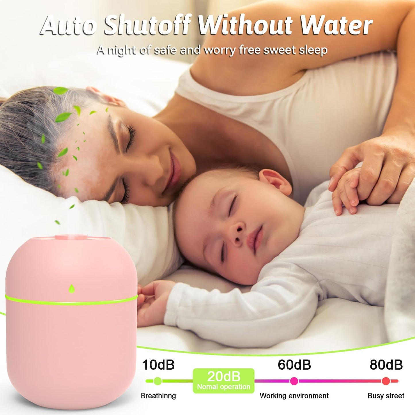 220ml Mini Essential Oil Diffuser for Desk - Pink | Auto-Off, Night Light, Quiet Humidifier