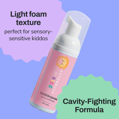autobrush Fluoride-Free Foaming Toothpaste for Kids – Bubblegum, Whitening & Deep Cleaning