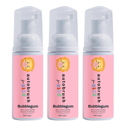autobrush Fluoride-Free Foaming Toothpaste for Kids - Bubblegum Flavor | Pack of 3