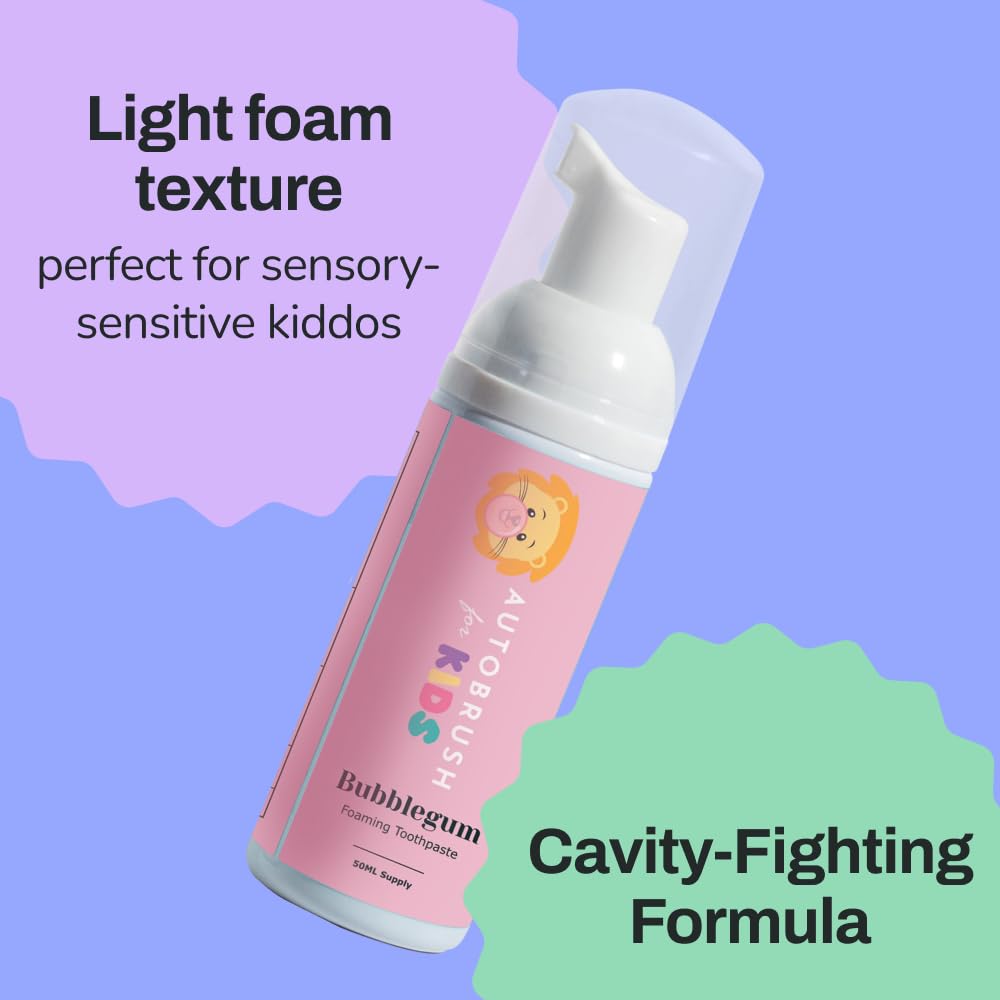 autobrush Fluoride-Free Foaming Toothpaste for Kids - Bubblegum Flavor | Pack of 3