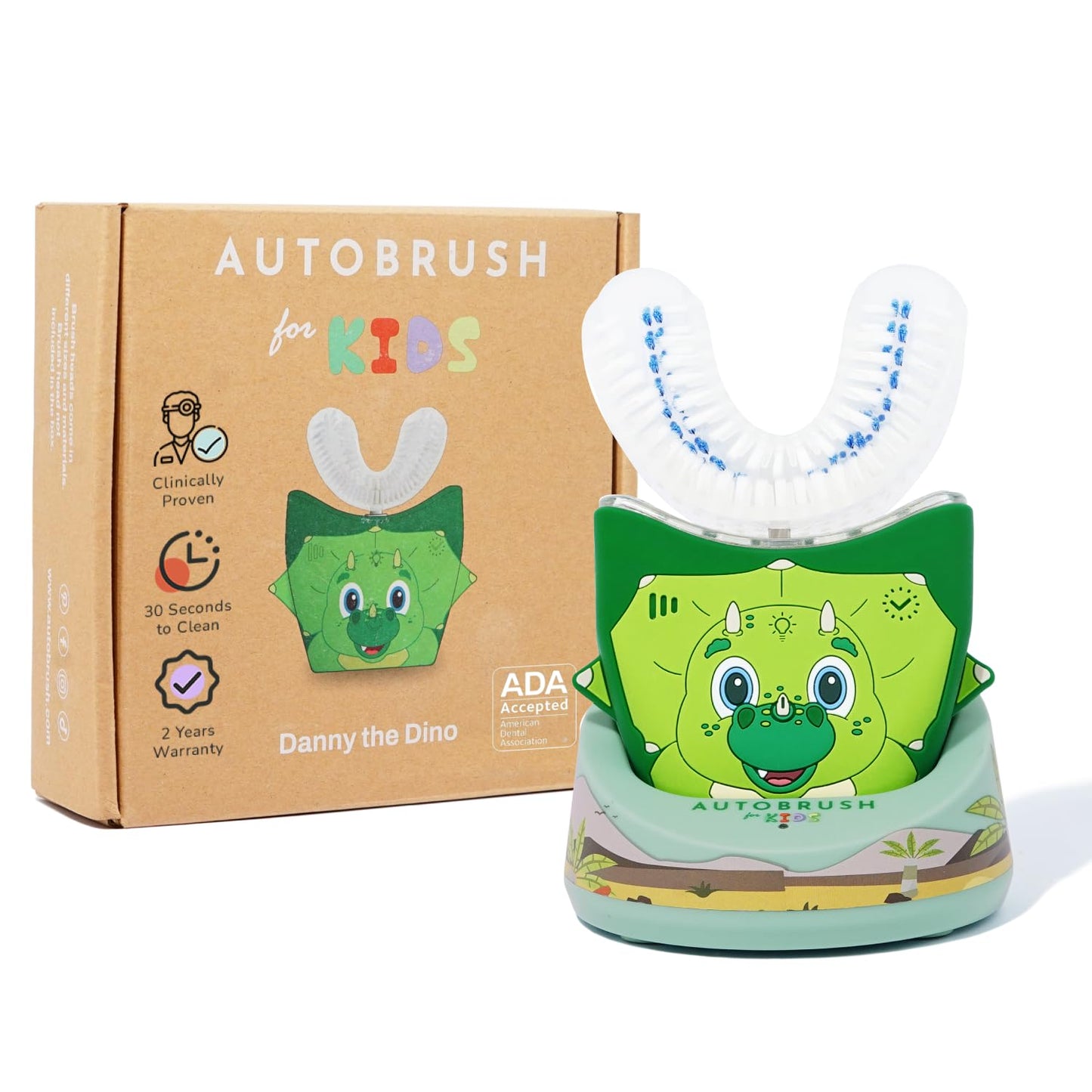 autobrush Kids Electric Toothbrush – ADA-Approved U-Shaped, Clinically Proven 5.1x Cleaning, 30s 360° Coverage (Ages 3-5, Dinosaur)