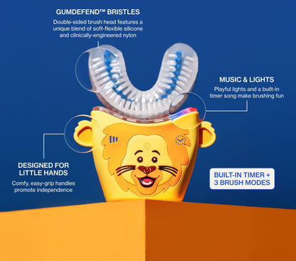 autobrush Kids Electric Toothbrush – ADA-Approved U-Shaped, Clinically Proven 5.1x Cleaning, 30s 360° Coverage (Ages 3-5, Dinosaur)
