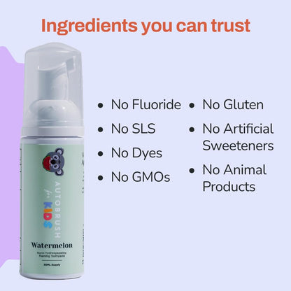Autobrush Fluoride-Free Foaming Toothpaste for Kids - Watermelon (Pack of 3)