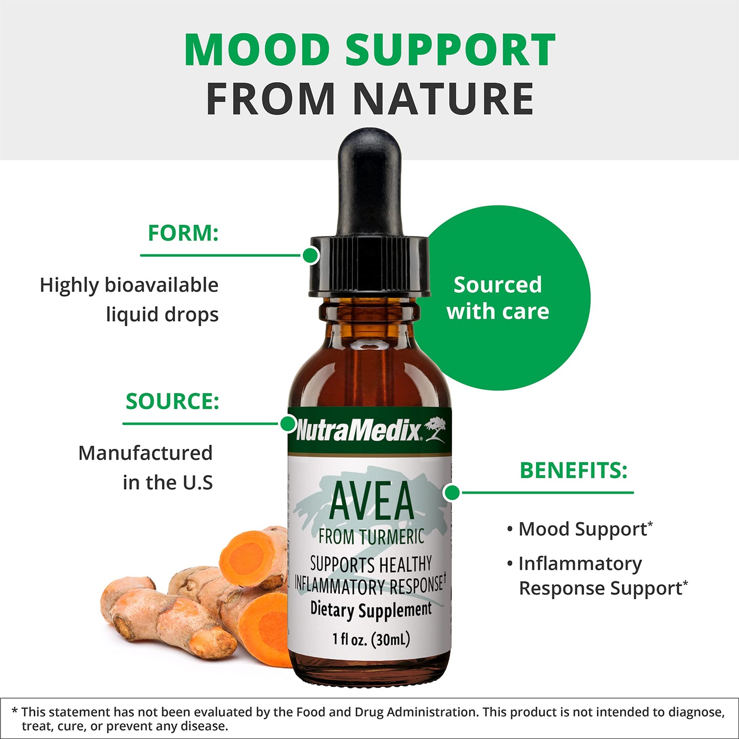 NutraMedix Avea Turmeric Extract - Liquid Turmeric Drops for Stress & Mood Support | 1oz (30ml) Pack of 2