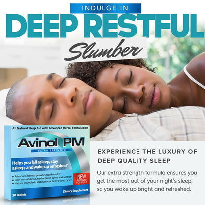 Avinol PM Extra Strength – Natural Sleep Supplement (30ct) | One-Tablet Convenience