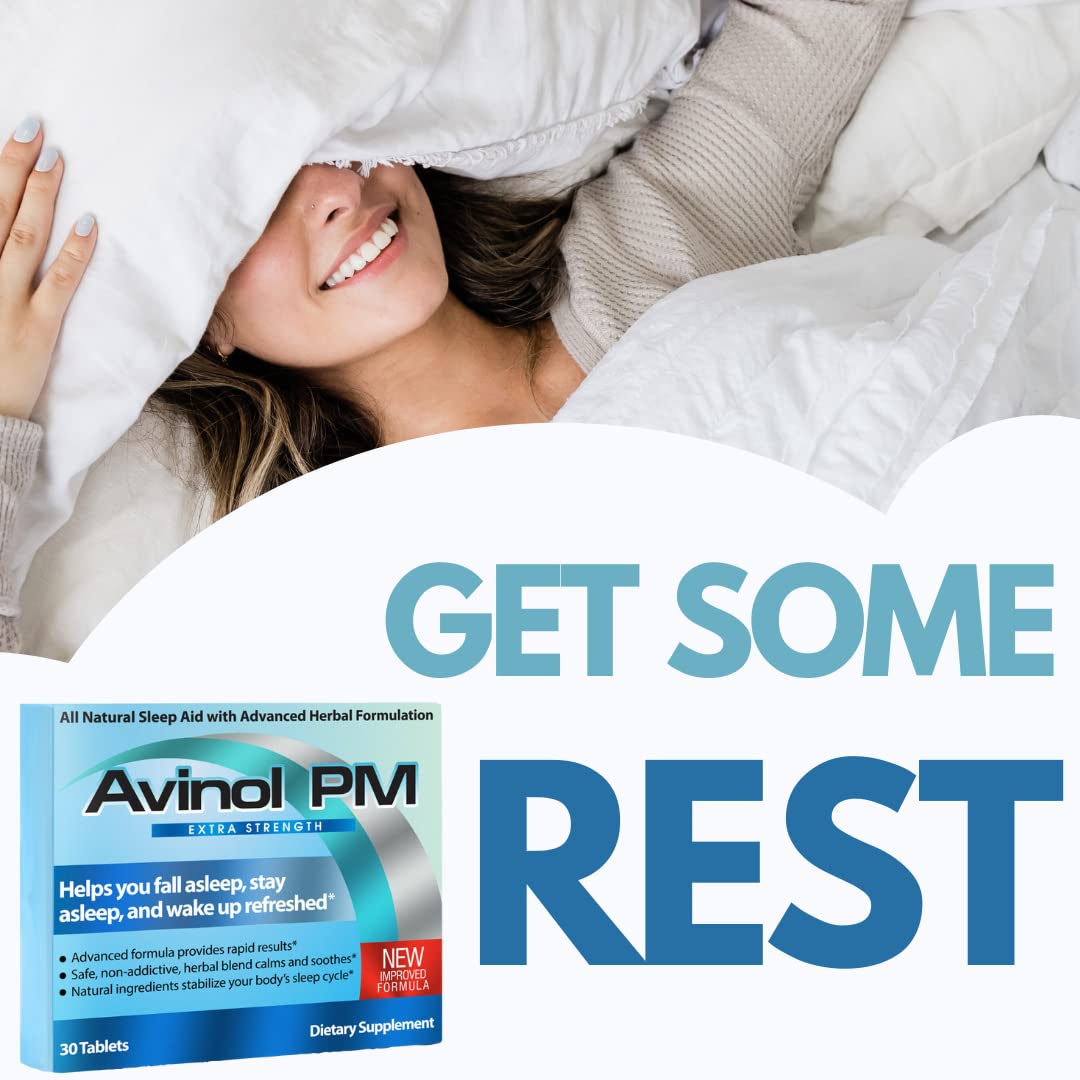 Avinol PM Extra Strength – Natural Sleep Supplement (30ct) | One-Tablet Convenience