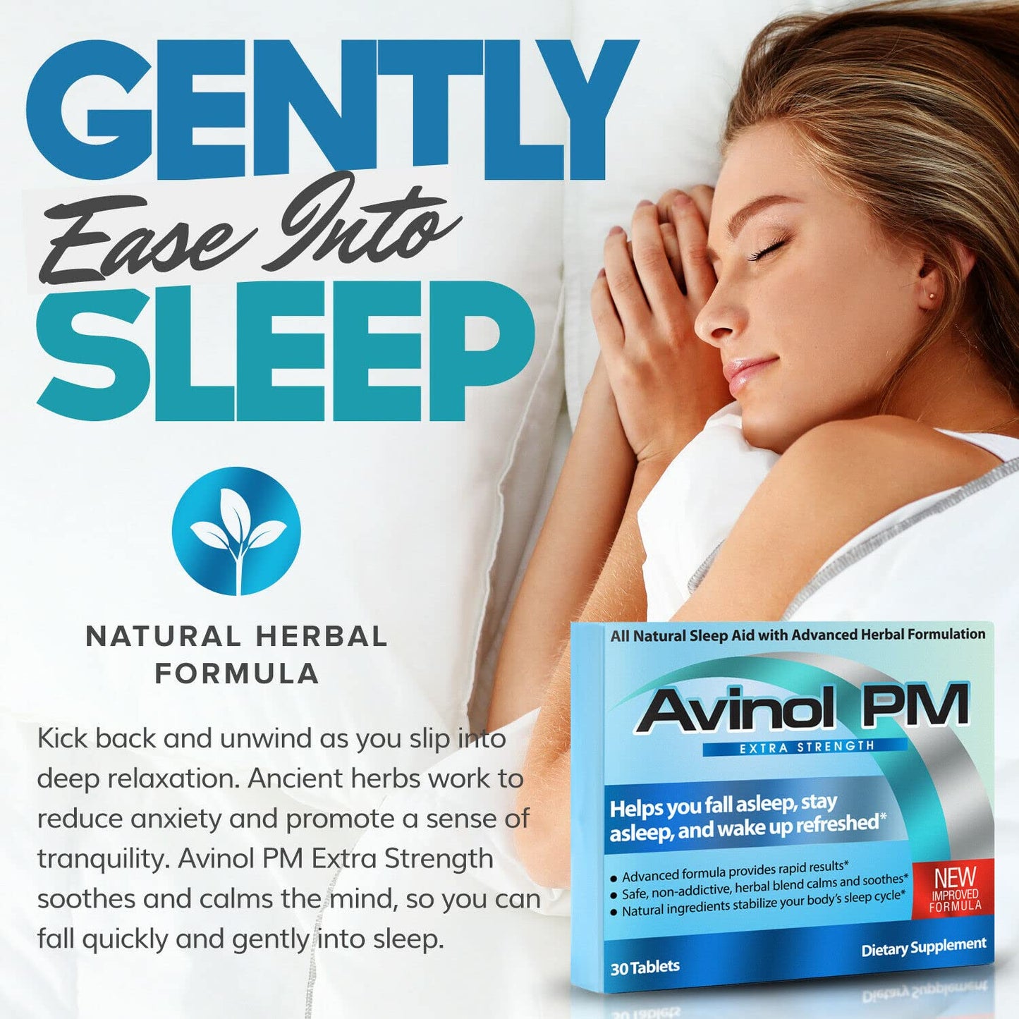 Avinol PM Extra Strength – Natural Sleep Supplement (30ct) | One-Tablet Convenience
