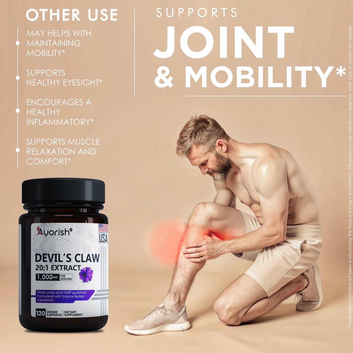 Ayorish Devils Claw 1000mg | 120 Veggie Capsules | Non-GMO