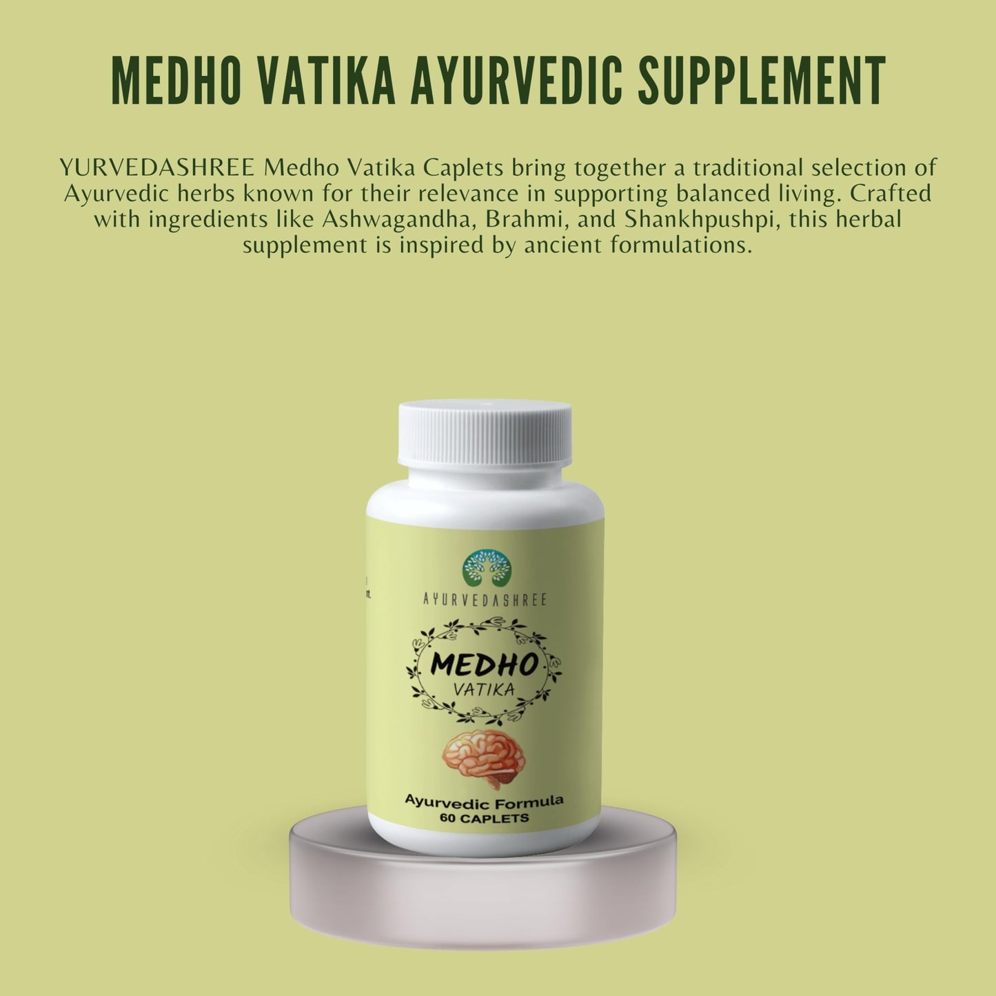 AYUREVDASHREE Medho Vatika 60 Caplets – 1000MG Each, 8-Herb Extract