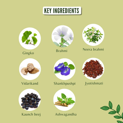 AYUREVDASHREE Medho Vatika 60 Caplets – 1000MG Each, 8-Herb Extract