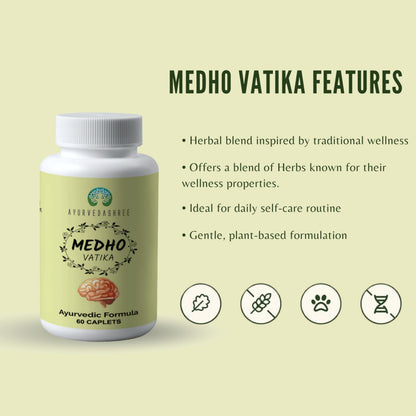 AYUREVDASHREE Medho Vatika 60 Caplets – 1000MG Each, 8-Herb Extract