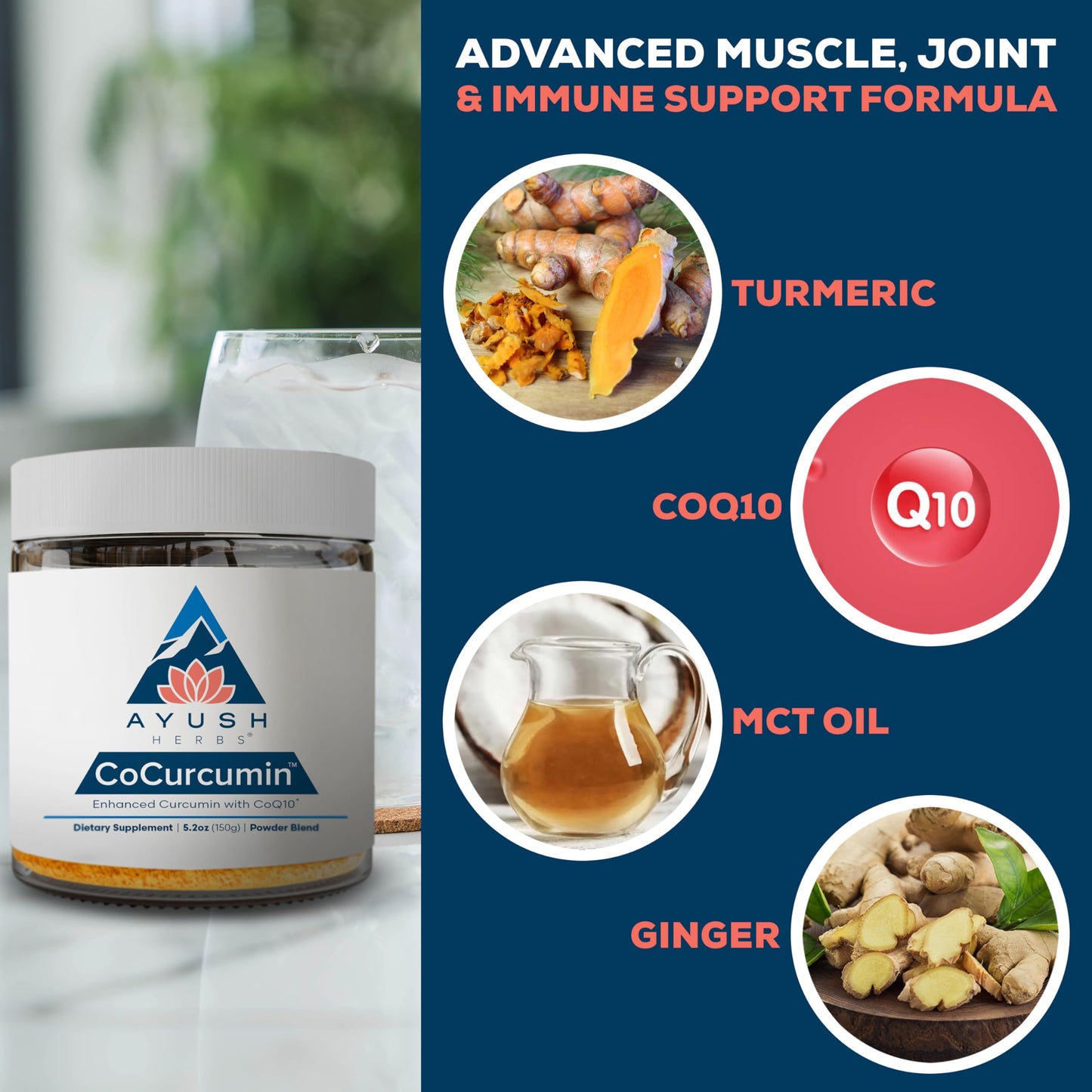 Ayush Herbs CoCurcumin: Turmeric with Black Pepper, CoQ10 & MCT