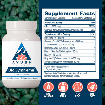 Ayush Herbs BioGymnema – Metabolic Health Supplement with Berberine, Gymnema & Bitter Melon | 90 Veg Capsules