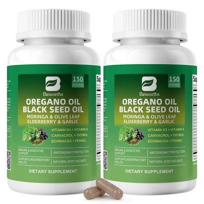 B BEWORTHS Oil of Oregano with Black Seed Oil – Carvacrol Oregano Oil Capsules for Immune & Digestive Support