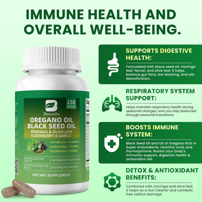 B BEWORTHS Oil of Oregano with Black Seed Oil – Carvacrol Oregano Oil Capsules for Immune & Digestive Support