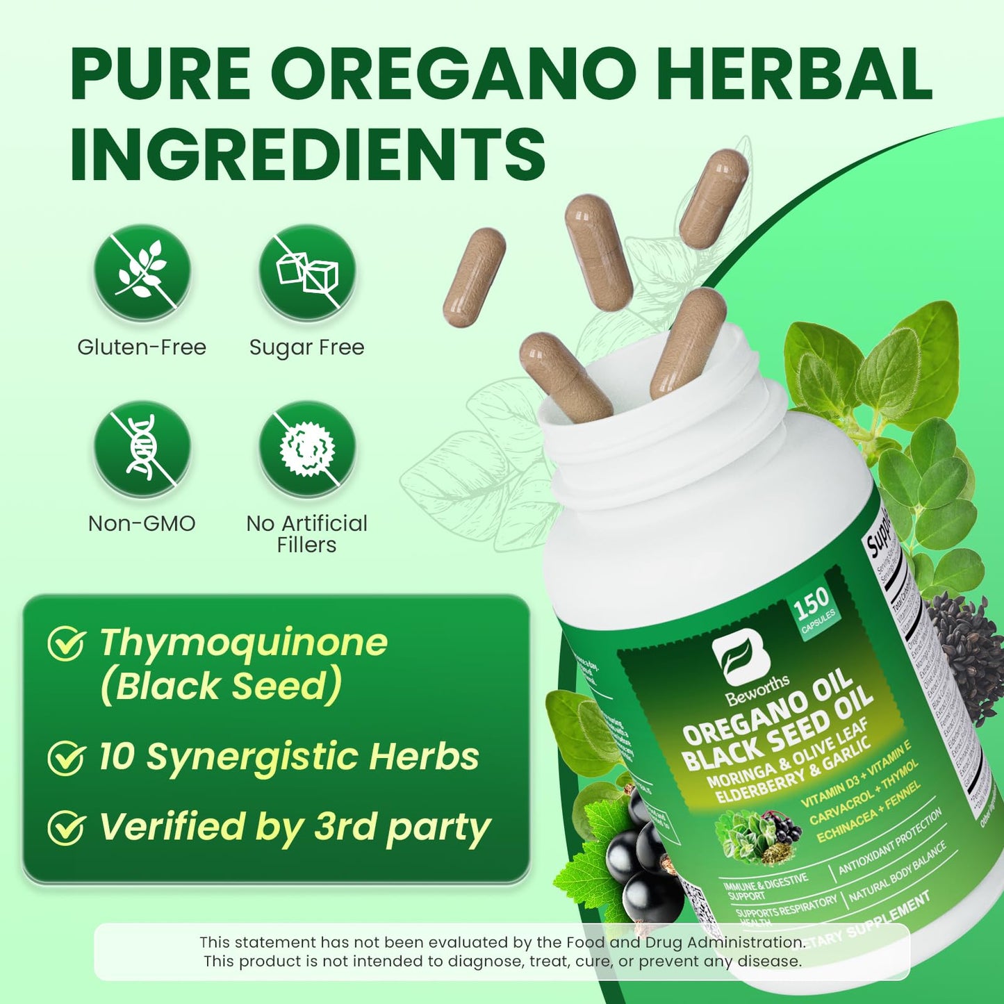B BEWORTHS Oil of Oregano with Black Seed Oil – Carvacrol Oregano Oil Capsules for Immune & Digestive Support