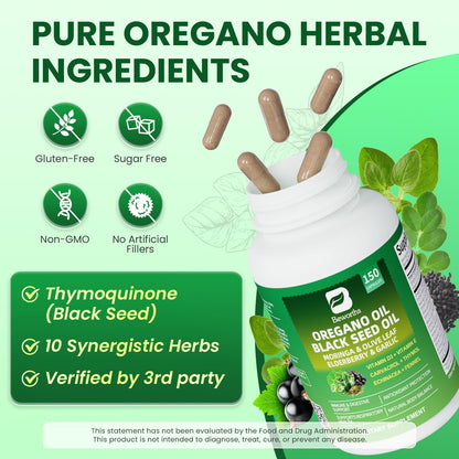 B BEWORTHS Oil of Oregano with Black Seed Oil – Carvacrol Oregano Oil Capsules for Immune & Digestive Support