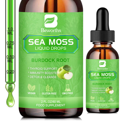 B BEWORTHS Sea Moss Liquid Drops – Organic Irish Sea Moss Gel with Burdock & Vitamins | 2 Fl Oz