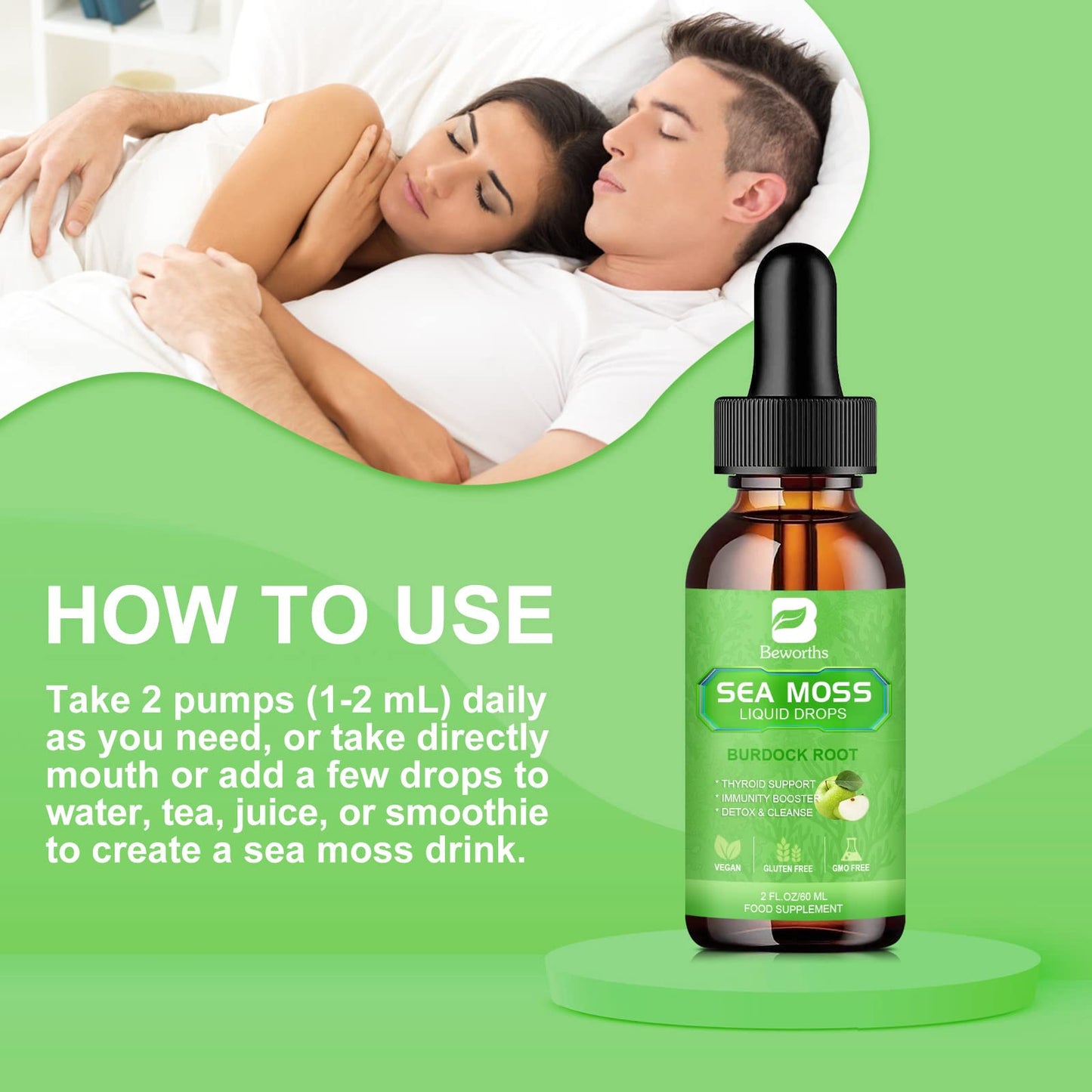 B BEWORTHS Sea Moss Liquid Drops – Organic Irish Sea Moss Gel with Burdock & Vitamins | 2 Fl Oz