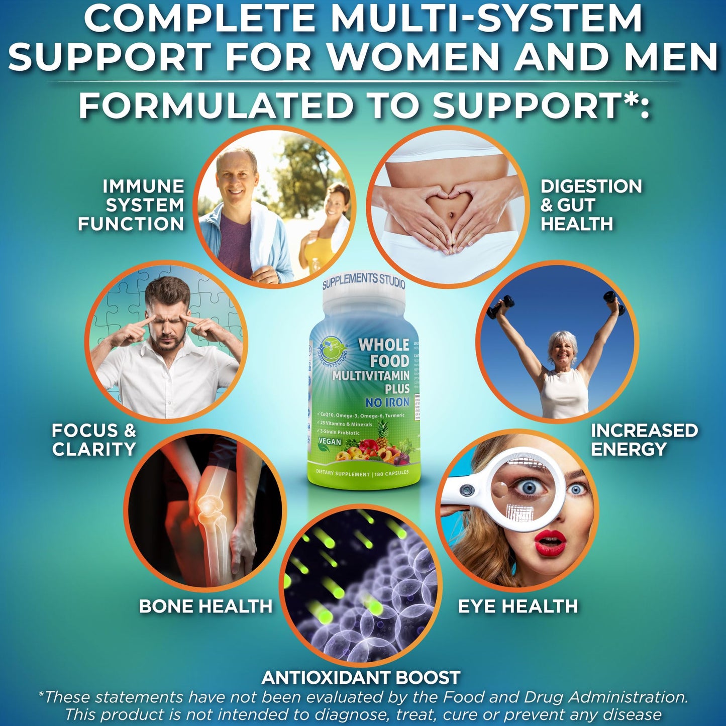 SUPPLEMENTS STUDIO Vegan Methylated Multivitamin for Men & Women – Whole Food, Iron-Free, Non-GMO (180 Count)