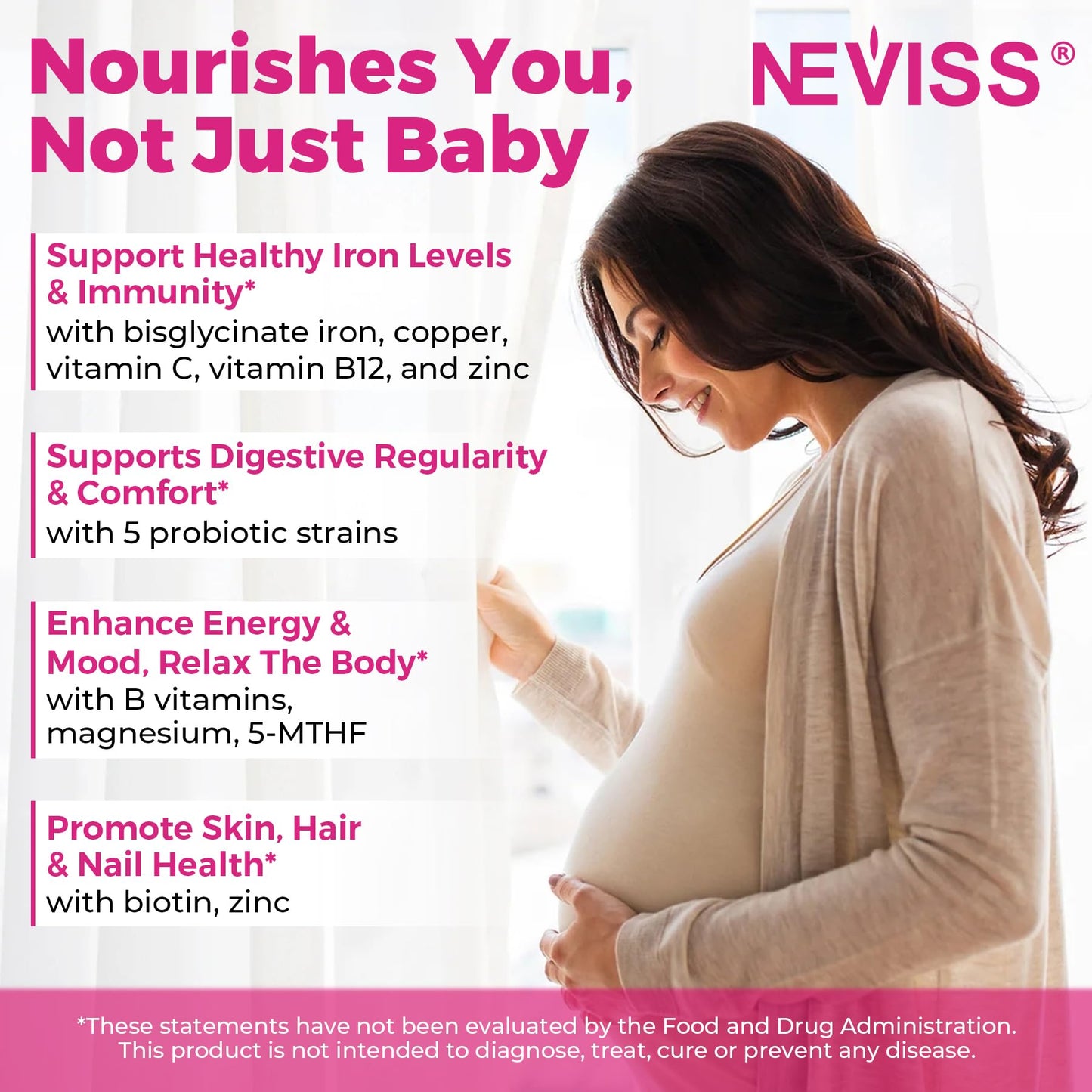 NEVISS Prenatal Multivitamin Gummies for Women – Methylfolate 1mg, DHA+EPA, Iron, Choline, Sugar-Free, 120 Count