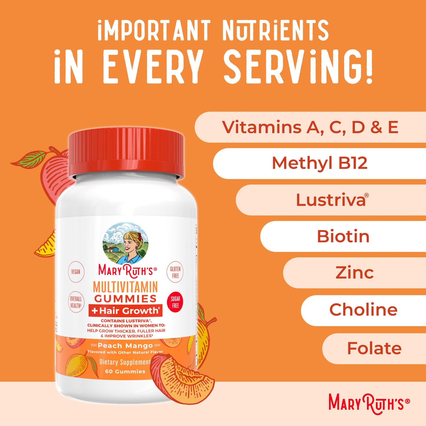 MaryRuth's Hair Growth Gummies with Lustriva | Biotin 10000 mcg | 30 Servings