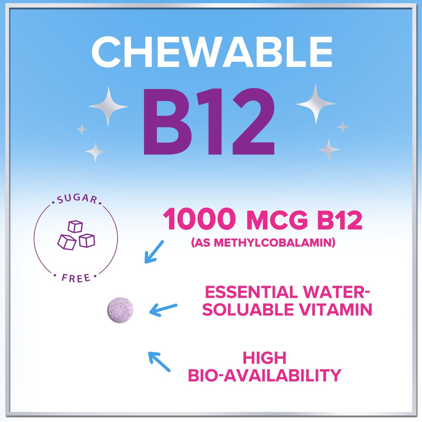 Hello Lovely! B12 Vitamin Chewables 1000 mcg - Energy & Immune Support - Gluten & Sugar Free (120 Chewables)
