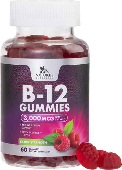 B12 Vitamins Energy Gummies 3000 mcg — Extra Strength B12 Gummy for Metabolism & Immune Support | 60 Gummies