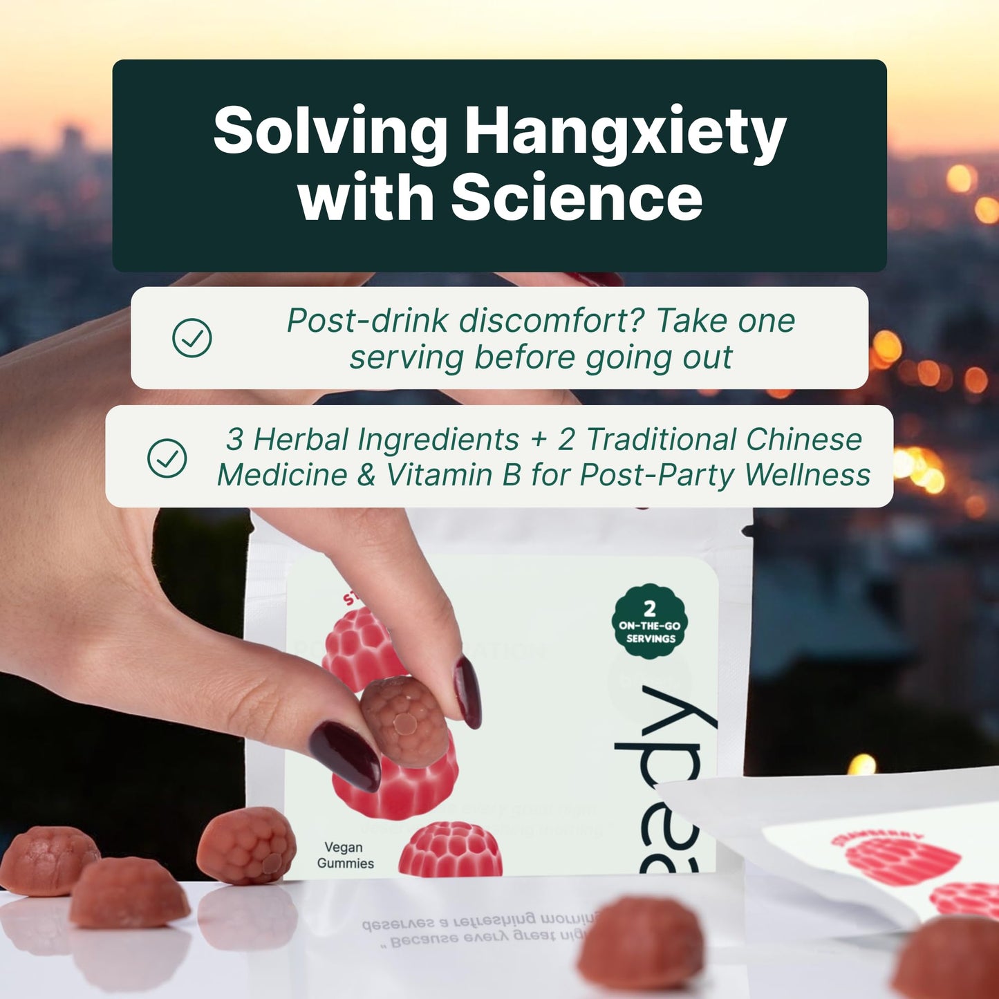 b.Ready Morning Recovery Gummies – Travel, Jet Lag & Post-Celebration Wellness (Strawberry Vegan)