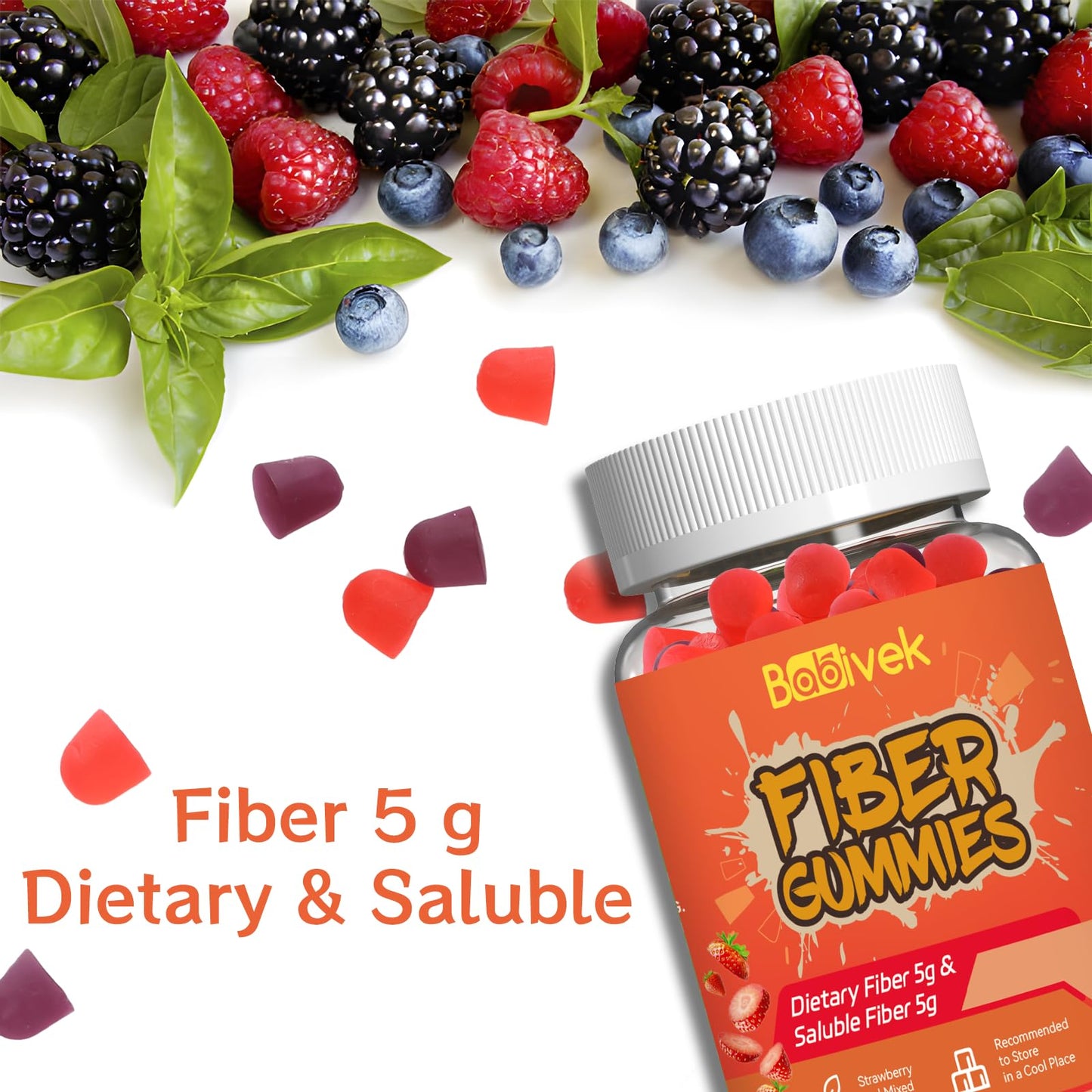 Babivek Fiber Gummies – Dietary Fiber for Digestive Health | Vegan, Gluten-Free, 60 Count